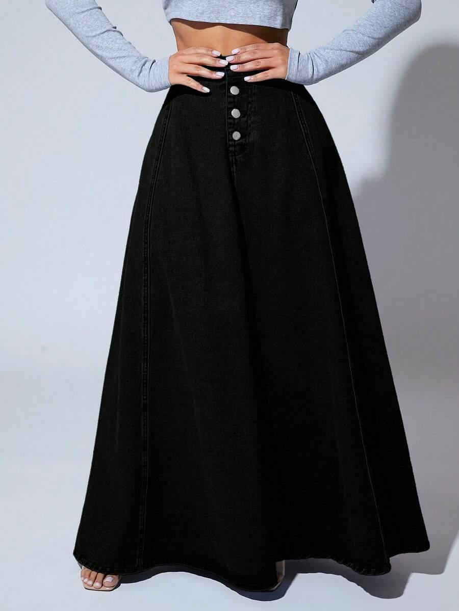 CZARNA MAXI SPÓDNICA JEANS