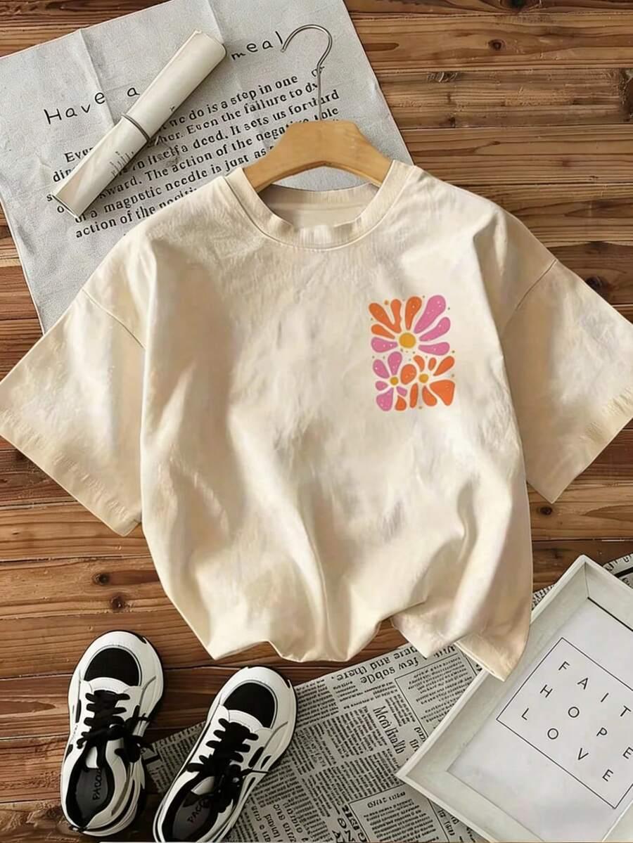 beżowy T-shirt okrągły dekolt