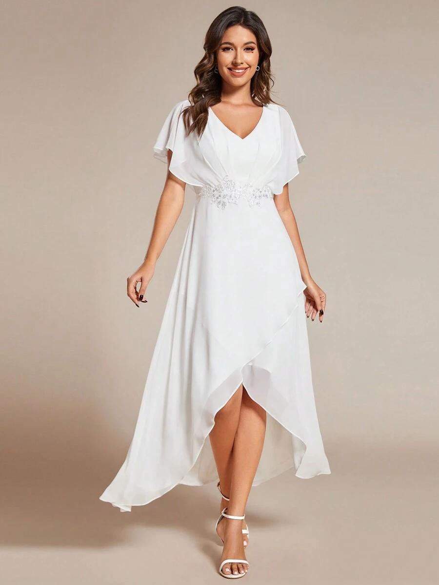 BIAŁA SUKIENKA V NECK ZDOBIENIE 