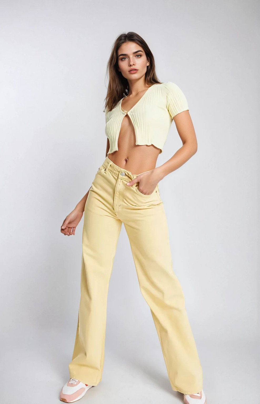żółte spodnie jeans kieszenie