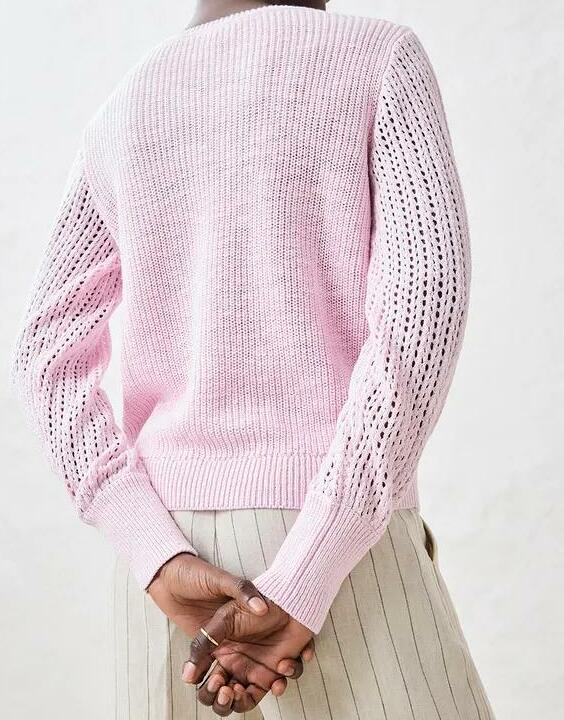 SWETER AŻUROWY Z DOMIESZKĄ LNU