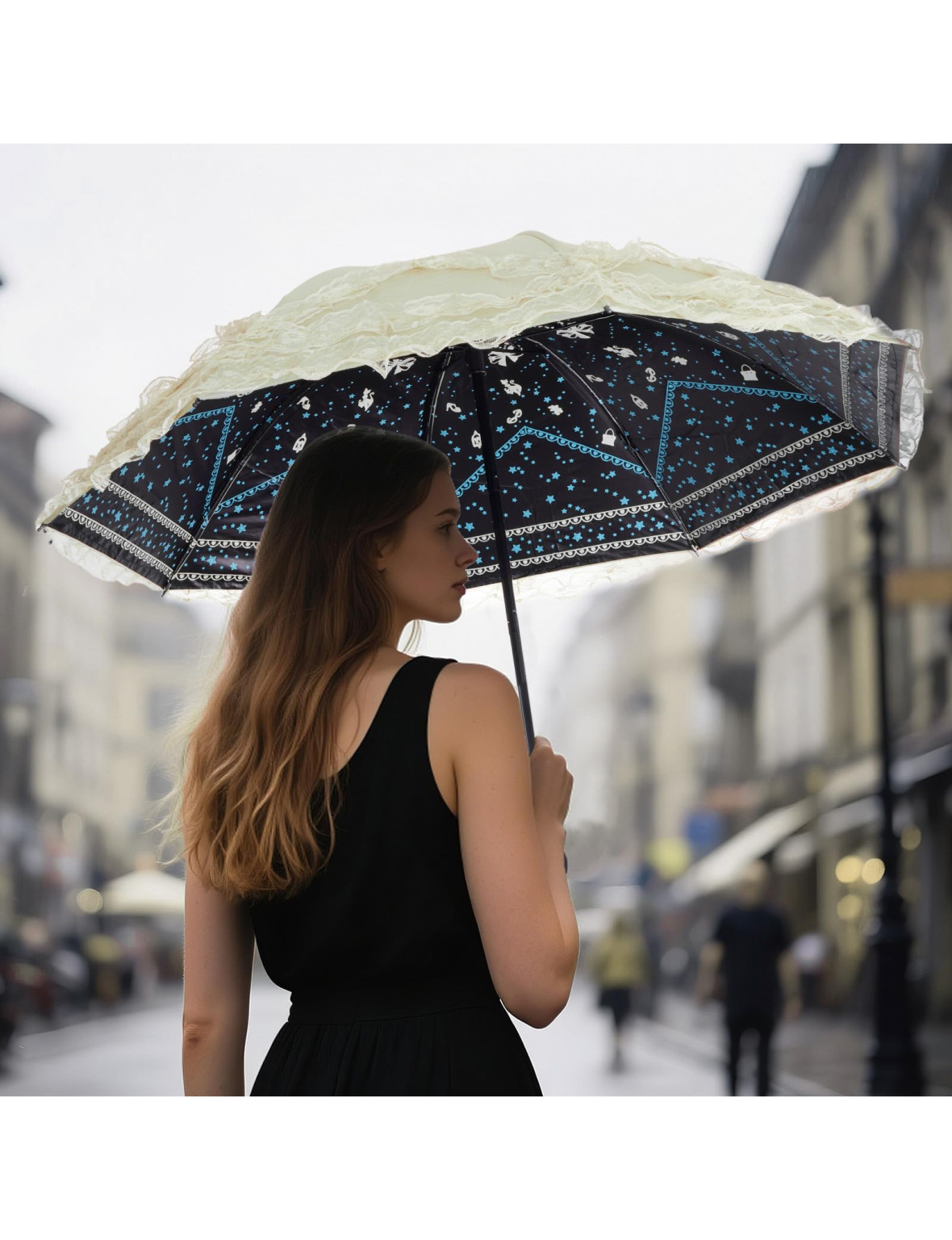 parasol gothic koronka kontrast ochrona uv zdobienie