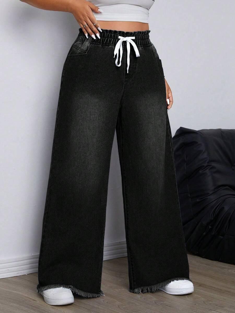 CZARNE SPODNIE JEANS WIĄZANIE