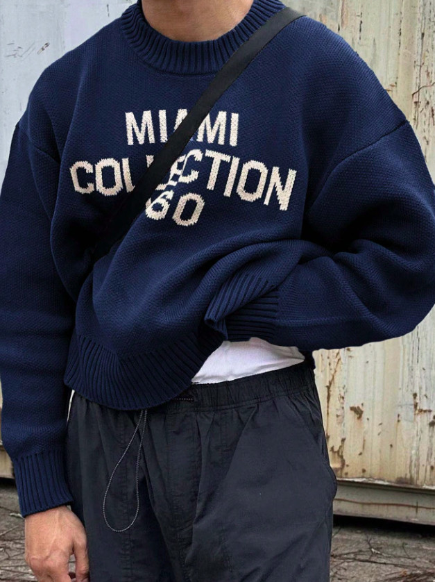 GRANATOWY SWETER OKRĄGŁY DEKOLT