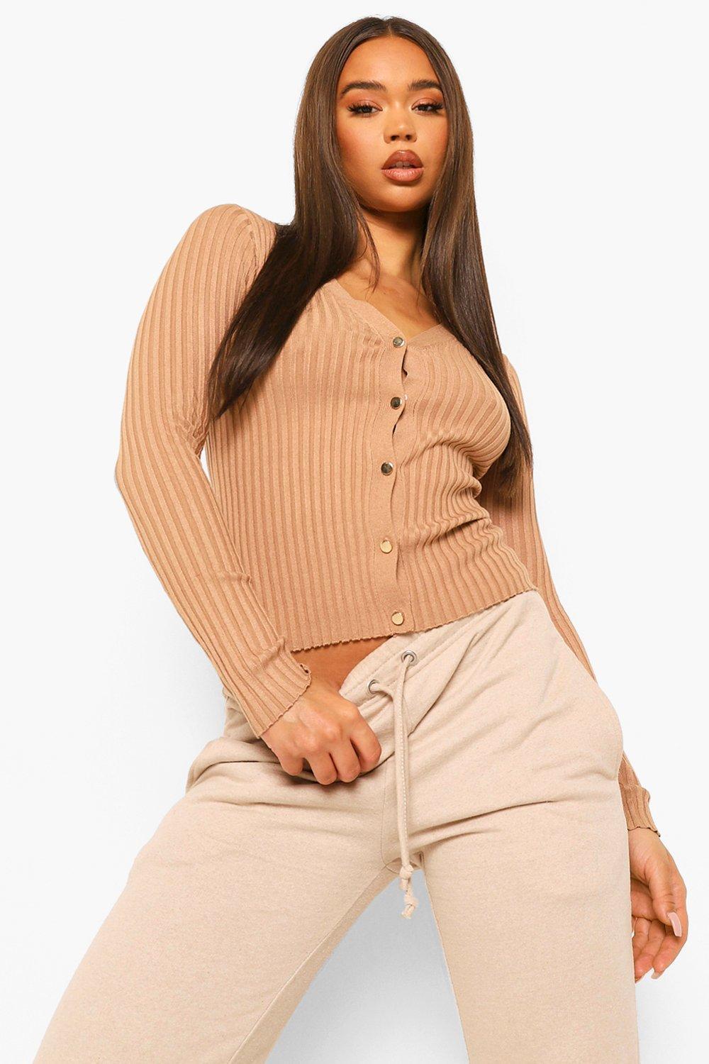 prążkowany sweter długi rękaw v neck