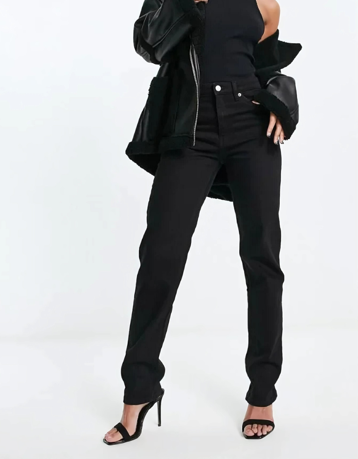 CZARNE SPODNIE JEANS MID WAIST