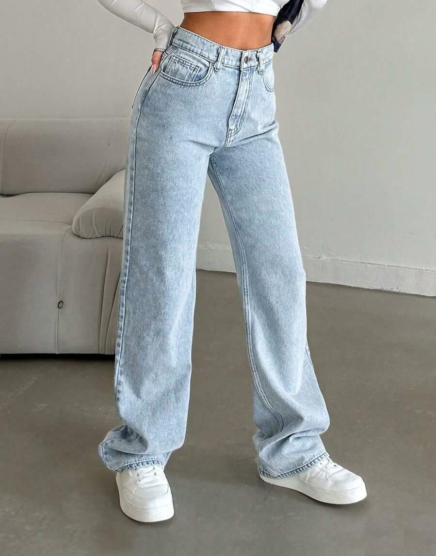 NIEBIESKIE SPODNIE JEANS WYSOKI STAN