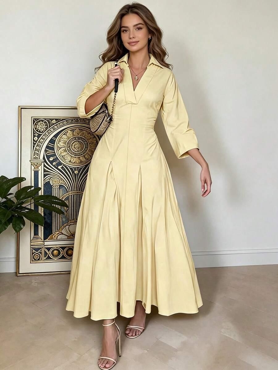 ŻÓŁTA MAXI SUKIENKA v-neck