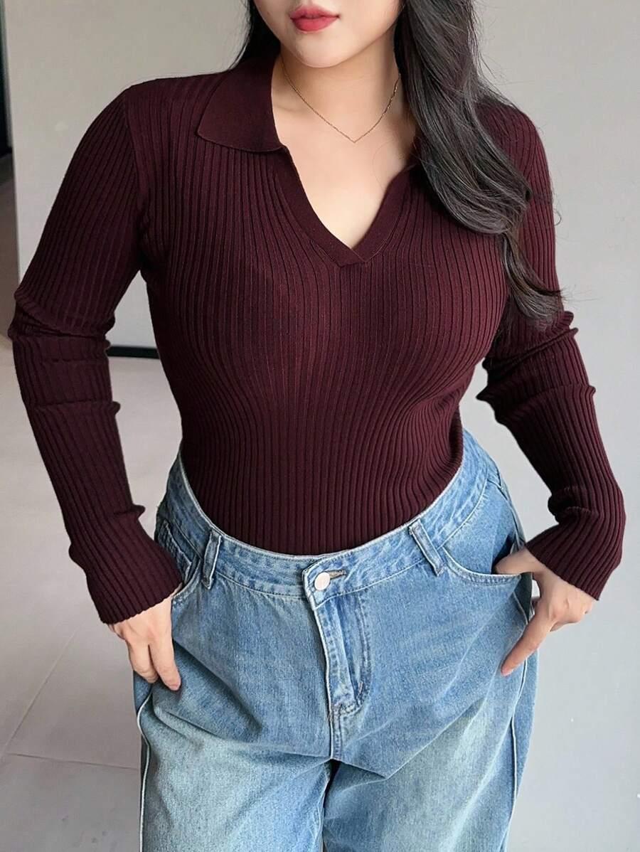 bordowy sweter v neck 