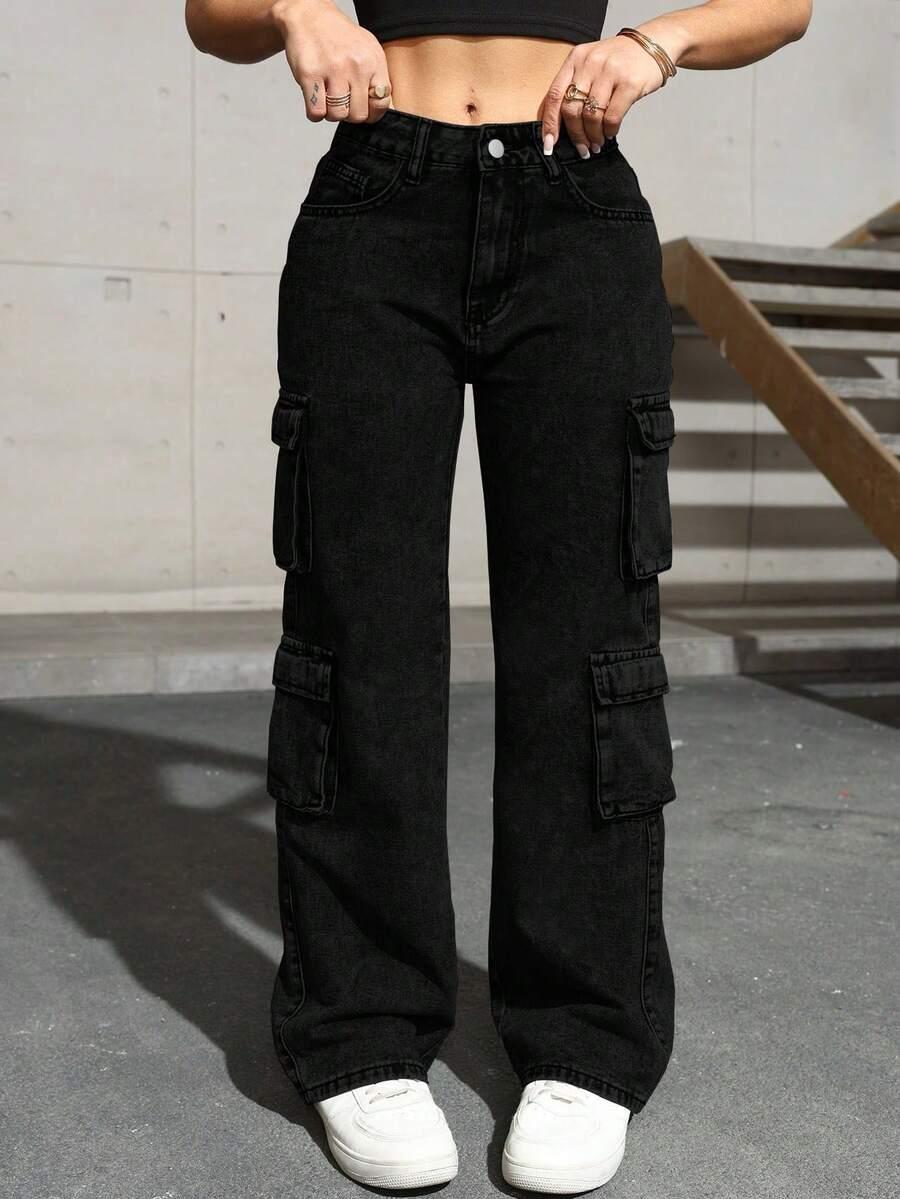 CZARNE SPODNIE JEANS KIESZENIE