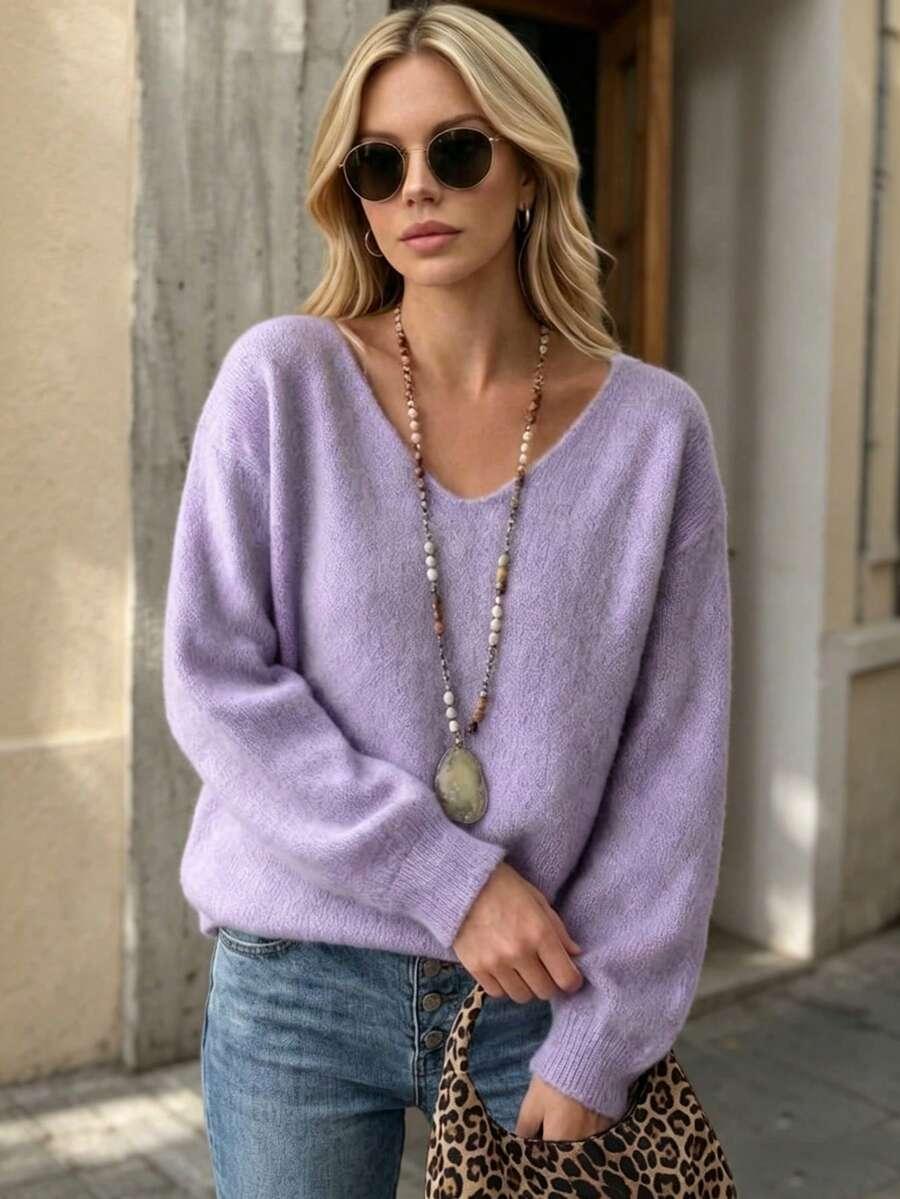 fioletowy sweter casual