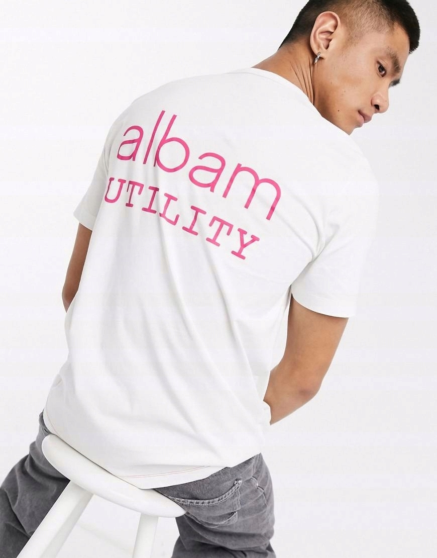 biały t-shirt napis albam utility