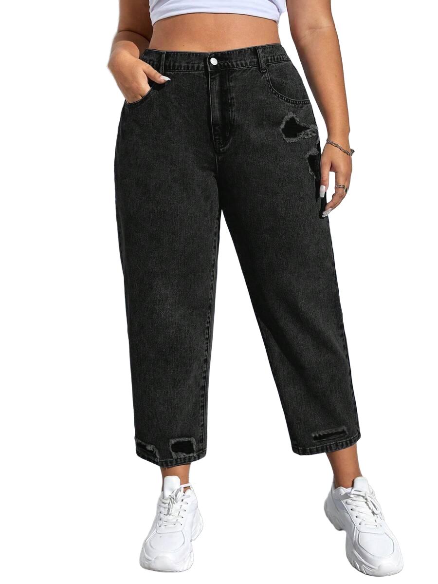 SPODNIE JEANSOWE MOM JEANS Z PRZETRACIAMI