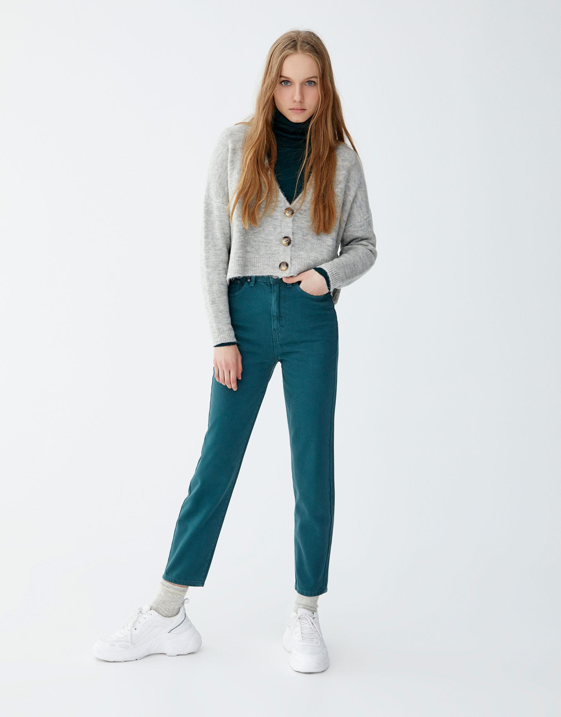 zielone spodnie mom jeans