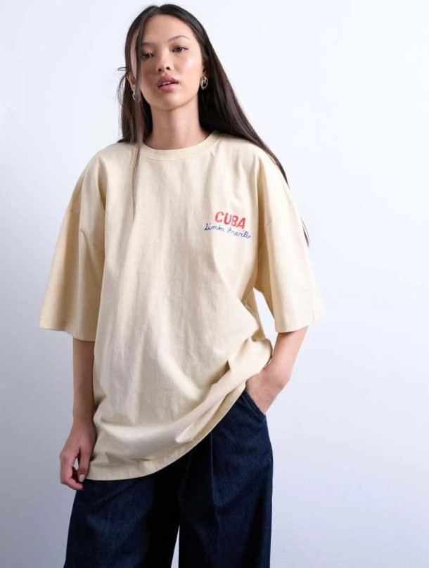 BEŻOWY T-SHIRT NADRUK CUBA