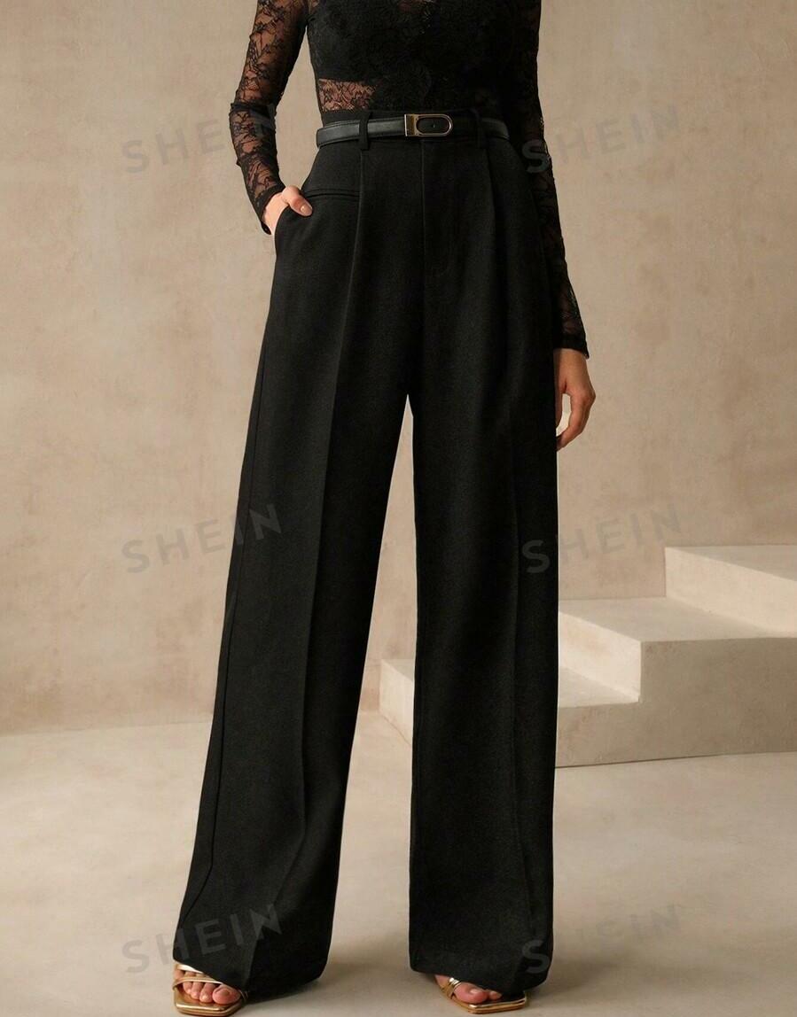 CZARNE SPODNIE PROSTA NOGAWKA 
