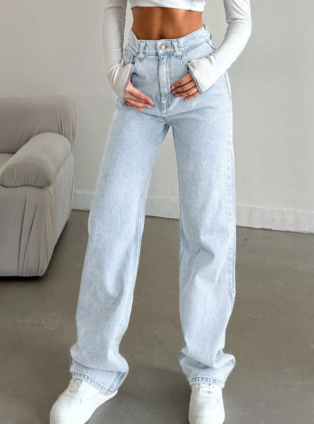 NIEBIESKIE SPODNIE JEANS WYSOKI STAN