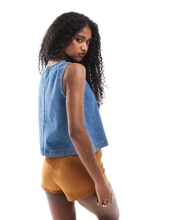 TOP BEZ RĘKAWÓW JEANS GUZIKI