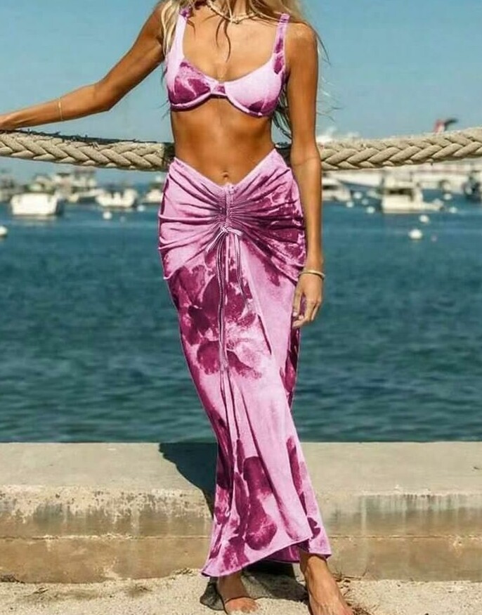 komplet DWUCZĘŚCIOWY STRÓJ KĄPIELOWY sarong wzór tie dye