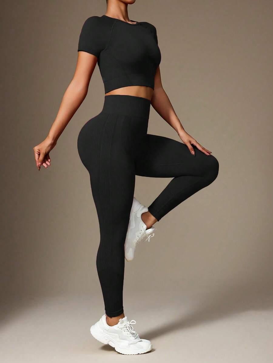 CZARNY TOP LEGGINSY KOMPLET