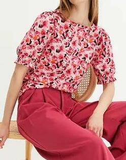BLUZKA DAMSKA PLUS SIZE KRÓTKI RĘKAW KWIATY