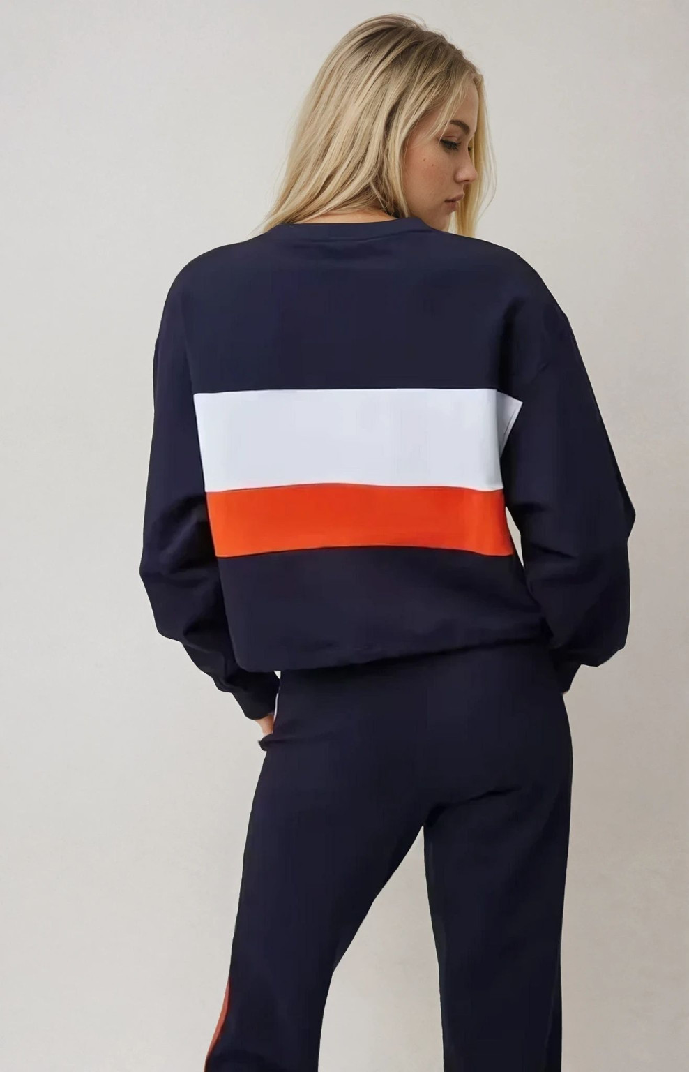 BLUZA KONTRAST OKRĄGŁY DEKOLT LOGO