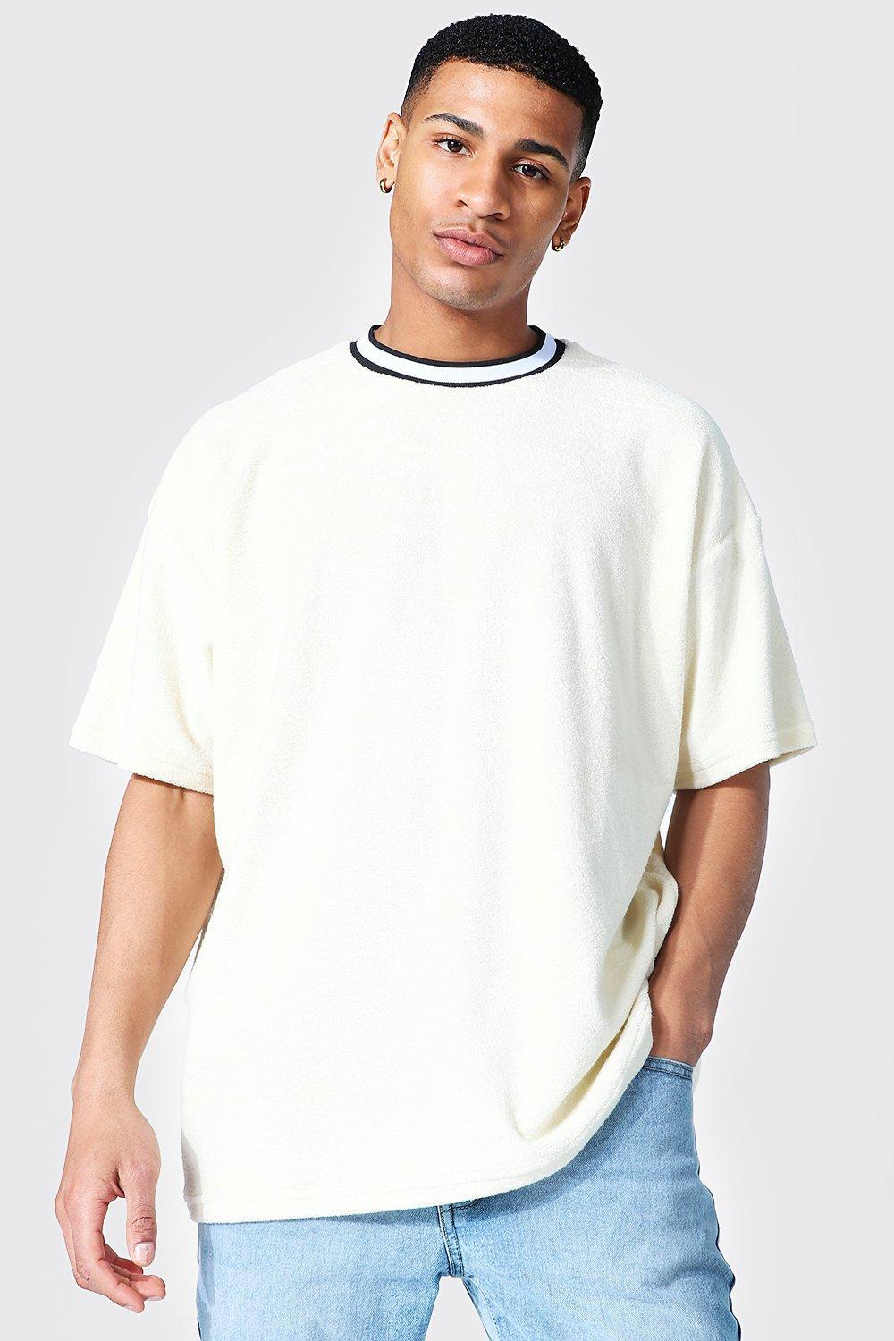 kremowy t-shirt oversize frotte