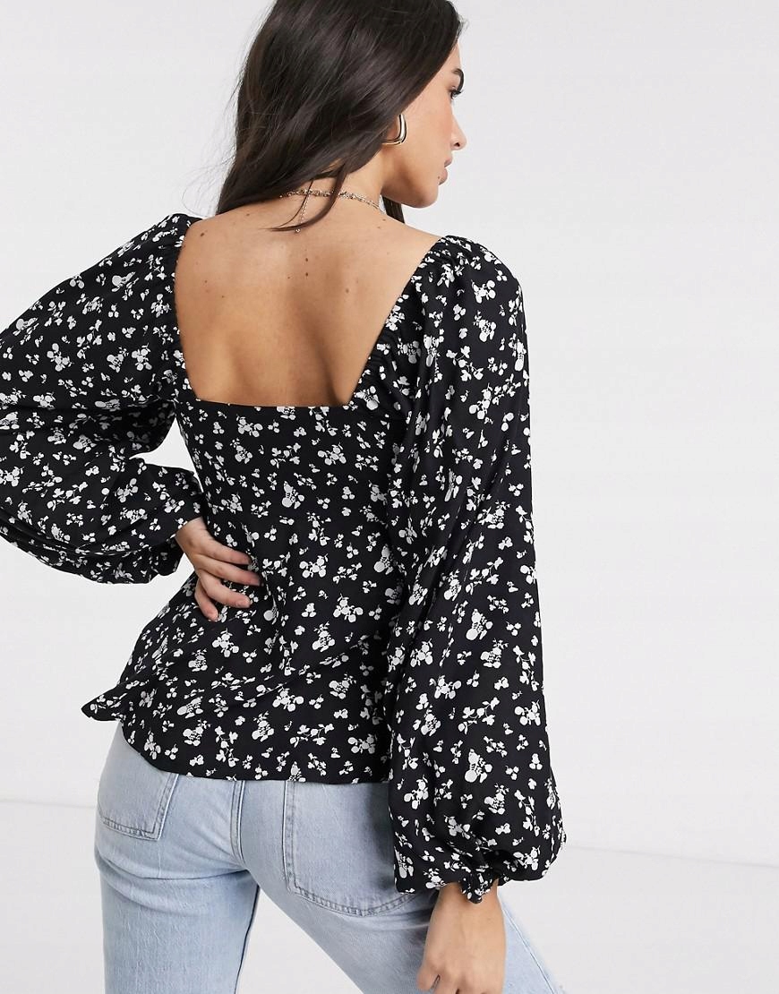 CZARNA BLUZKA PRINT KWIATY 