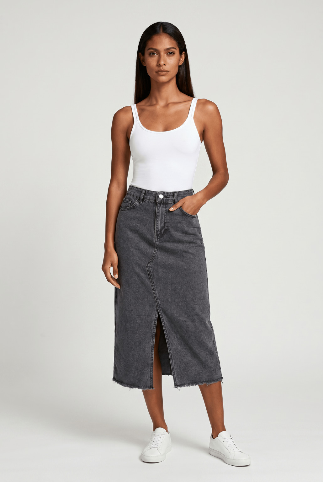 midi spódnica jeans ripped