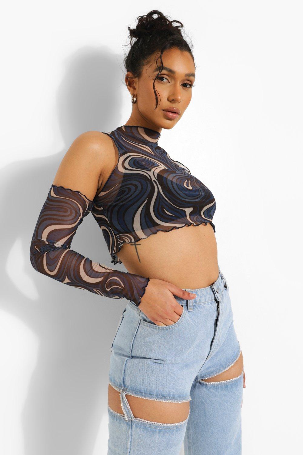 siateczkowy crop top odkryte ramiona 