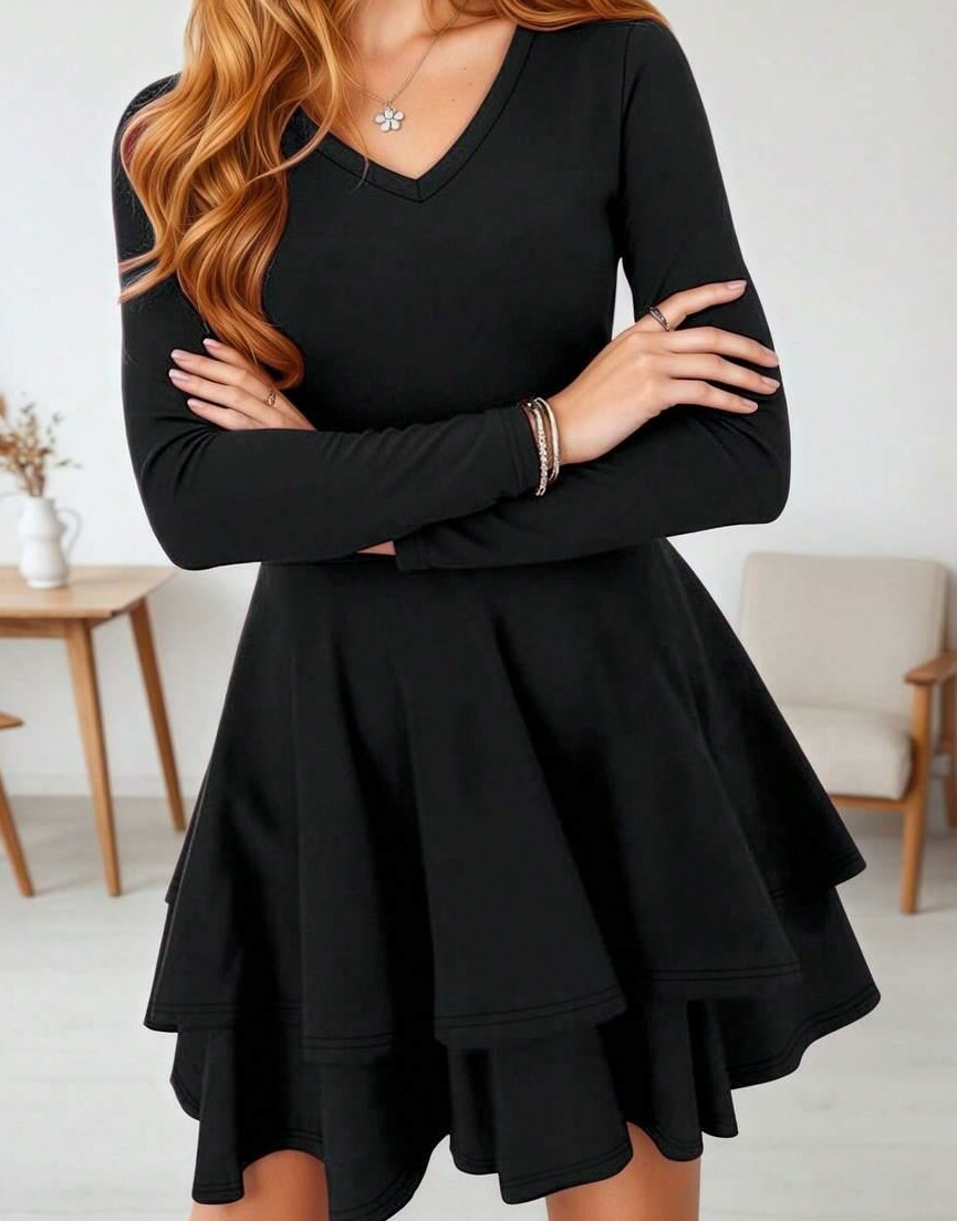 CZARNA SUKIENKA V-NECK 