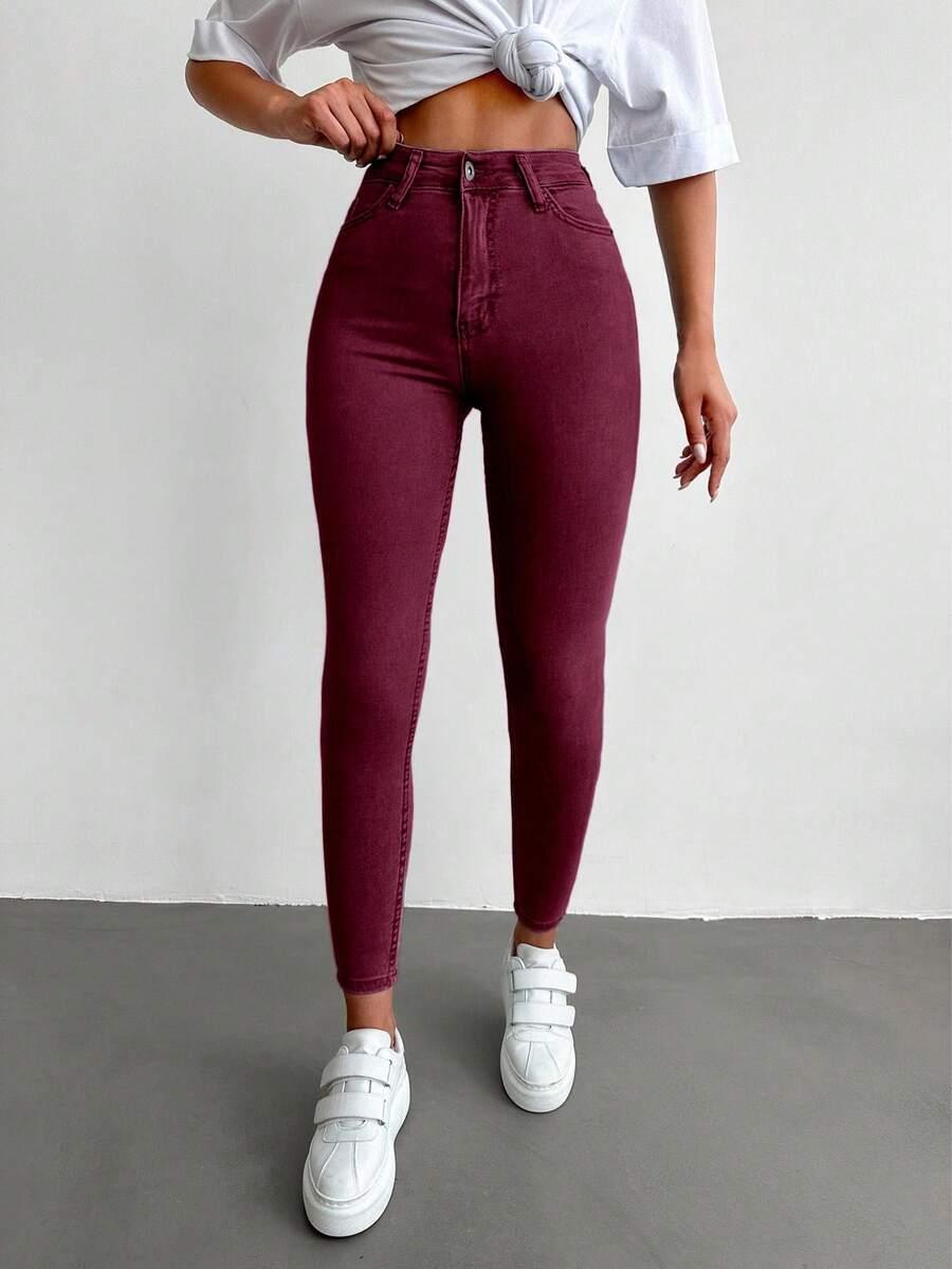 BORDOWE SPODNIE JEANS 