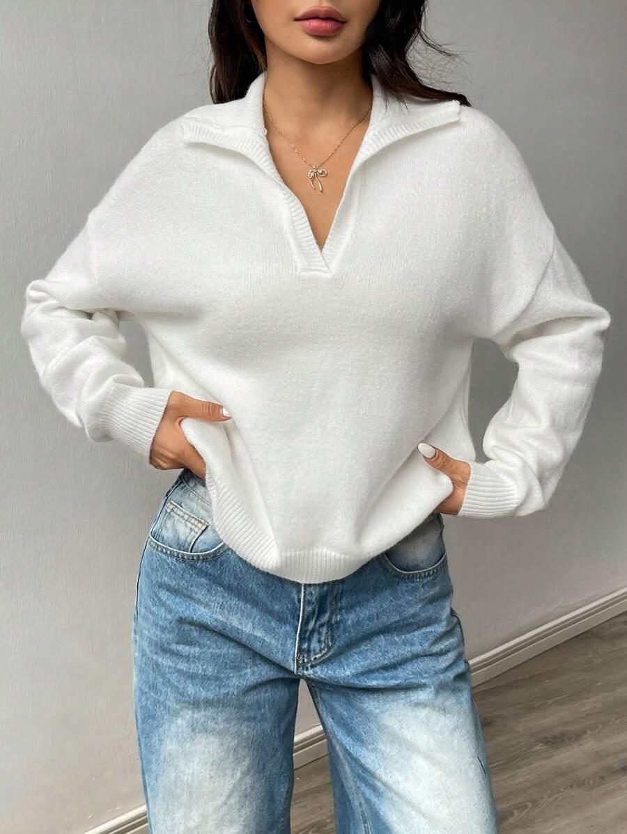 BIAŁY SWETER V-NECK