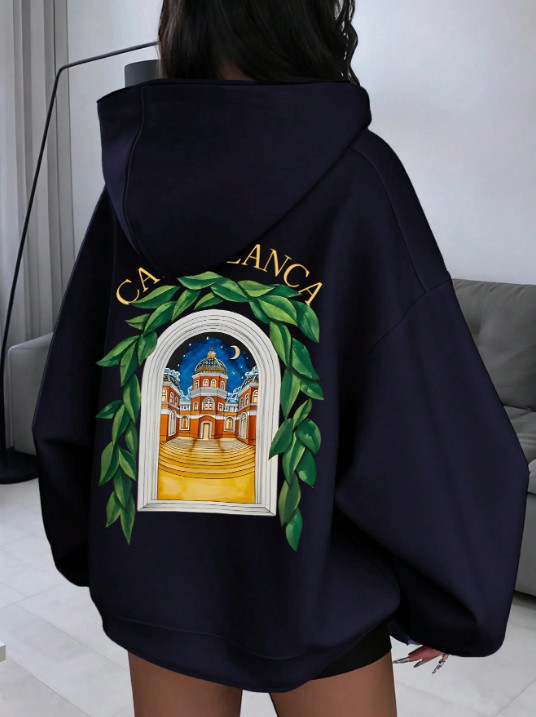 granatowa bluza z kapturem nadruk