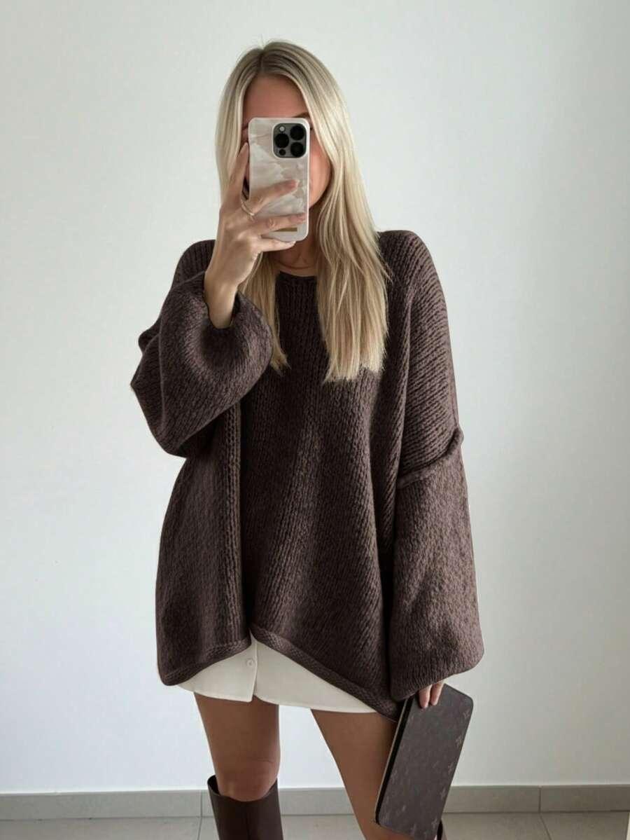 BRĄZOWY SWETER DZIANINA 