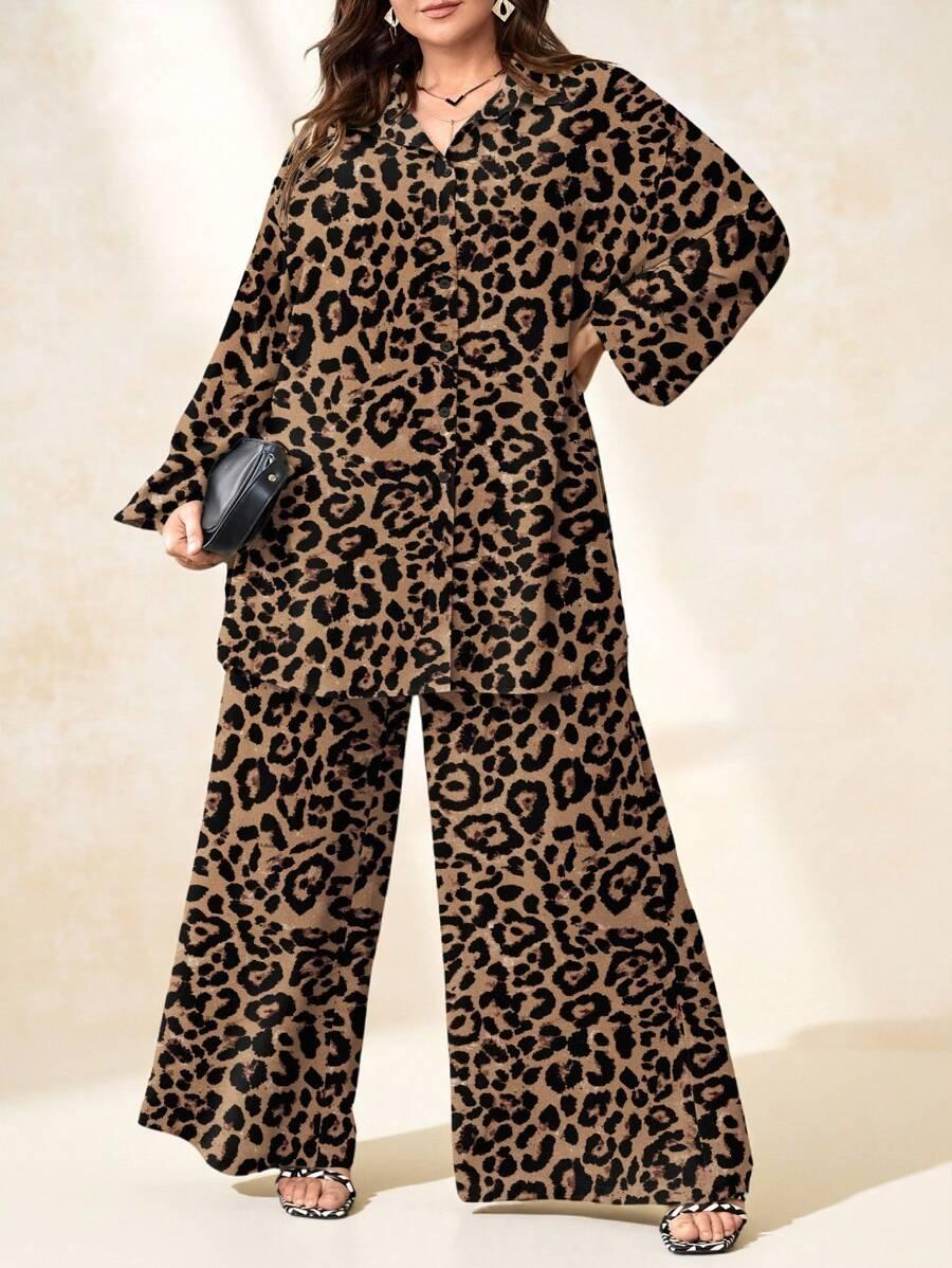 komplet spodnie koszula animal print