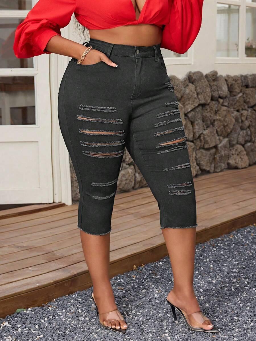spodnie rybaczki jeans ripped