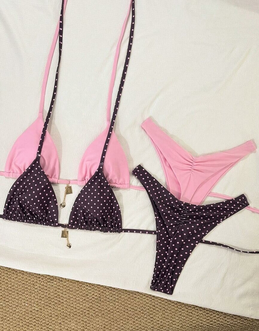 różowy komplet bikini wiązanie 