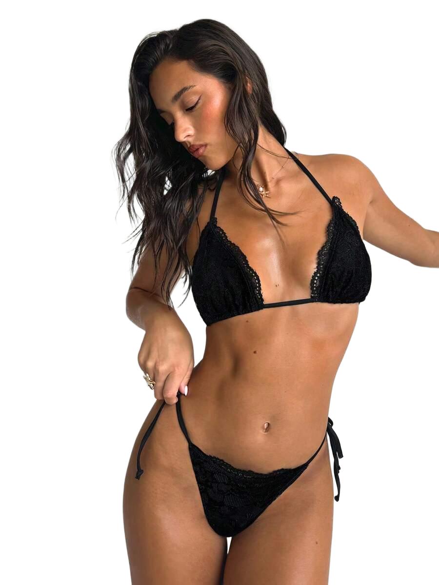 KOMPLET BIKINI WIĄZANY Z KORONKĄ
