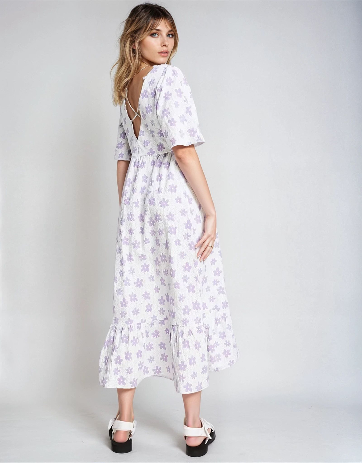 SUKIENKA V-NECK FALBANA PRINT