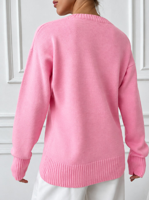 różowy sweter v-neck