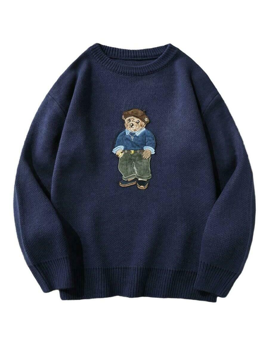 GRANATOWY SWETER MĘSKI AKRYLOWY OKRĄGŁY DEKOLT WKŁADANY