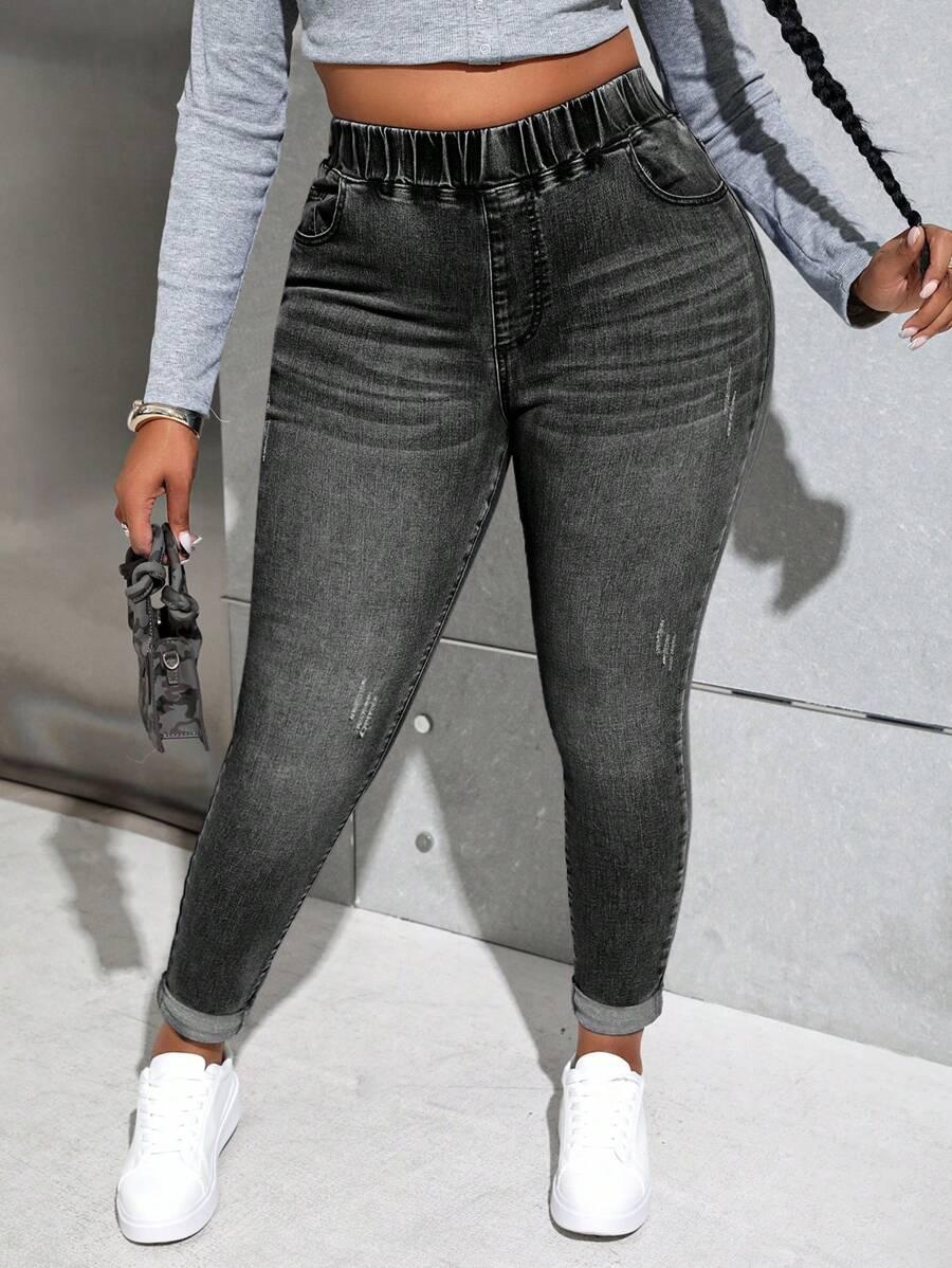 CZARNE SPODNIE JEANS NA GUMCE