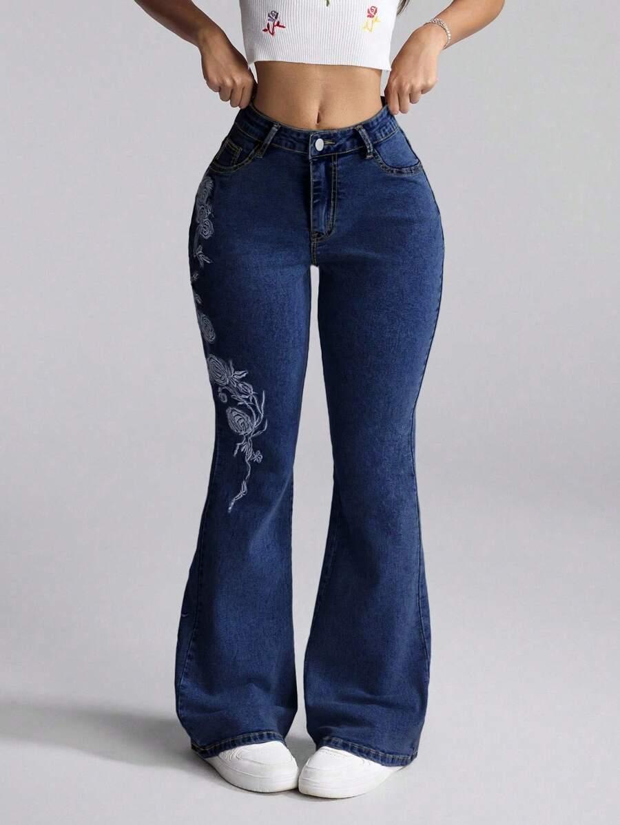SPODNIE DZWONY JEANS HAFT