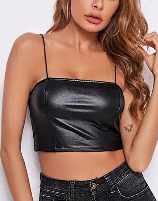 krótki top bralet na ramiączkach imitacja skóry 