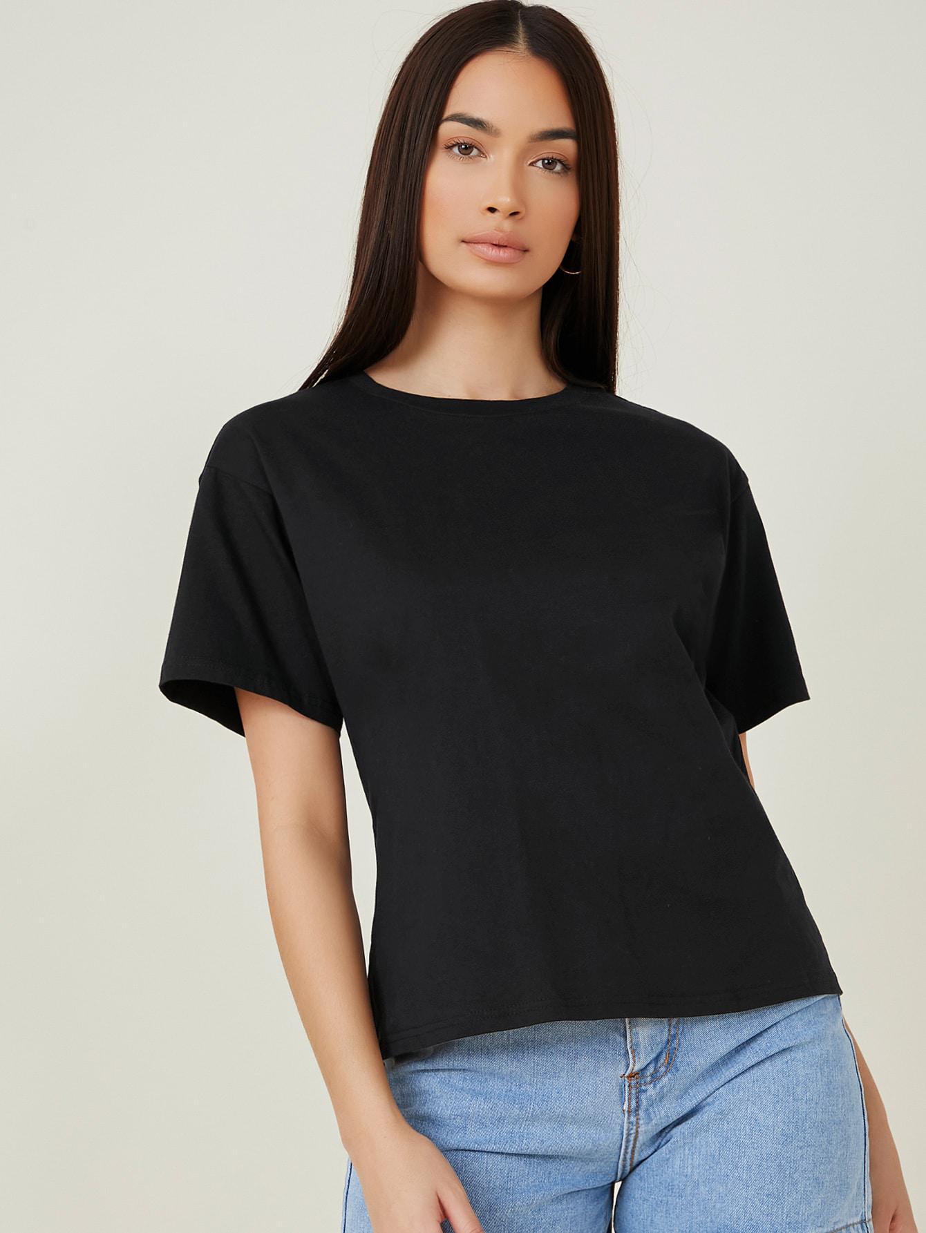 CZARNY T-SHIRT OKRĄGŁY DEKOLT