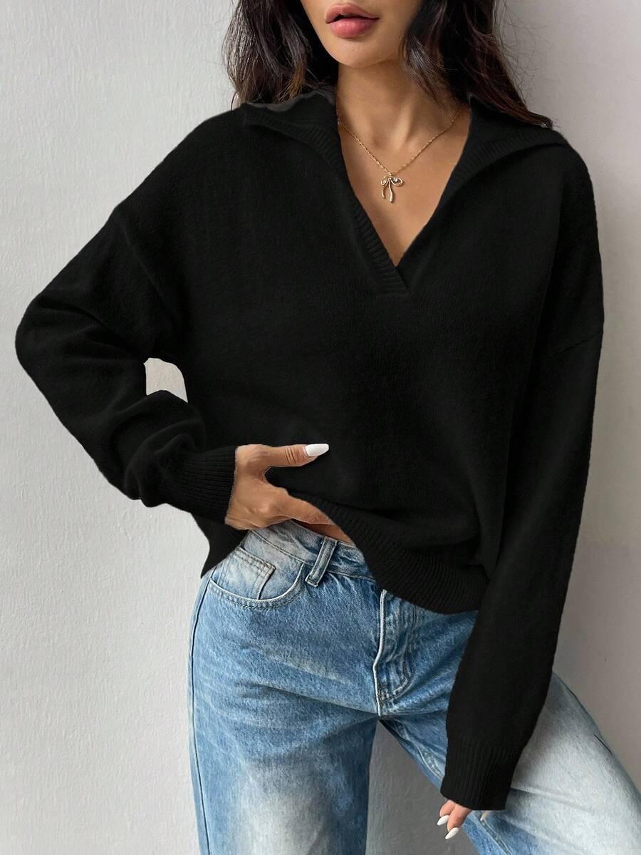 CZARNY SWETER V-NECK