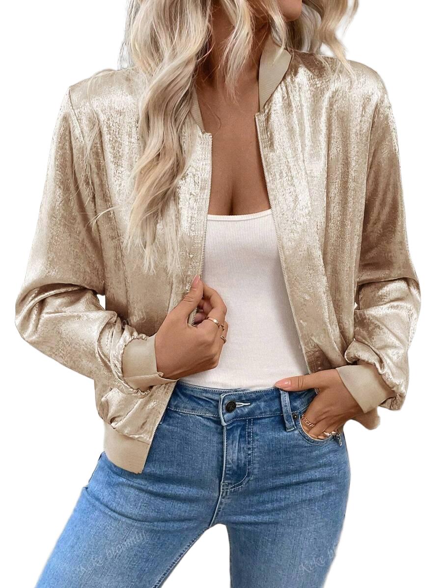 BLUZA ROZPINANA Z BŁYSZCZĄCEGO MATERIAŁU