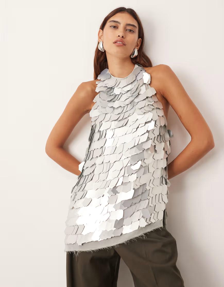 SREBRNY CEKINOWY TOP