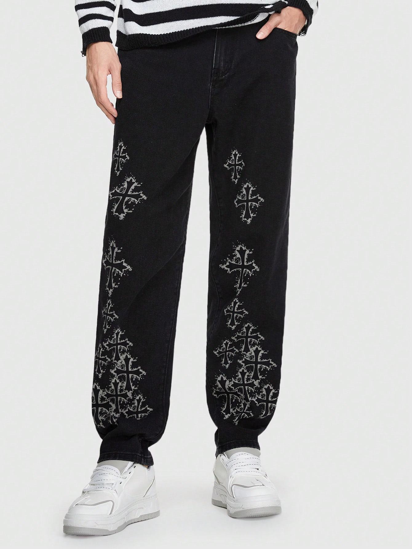 czarne spodnie jeans nadruk